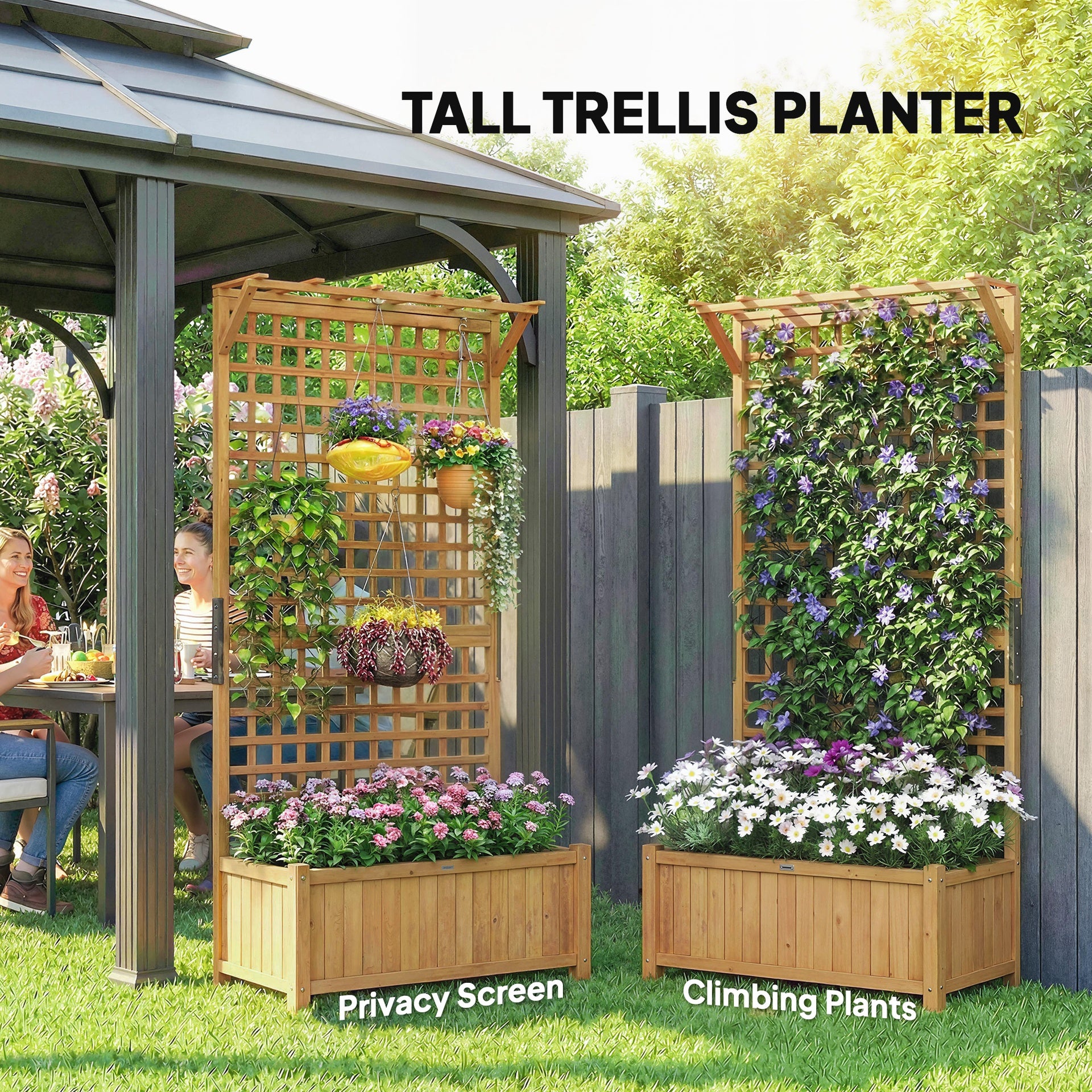 OutsunnyWood Planter with Trellis for Vine Climbing, Raised Garden Bed, Privacy Screen for Backyard, Patio, Yellow