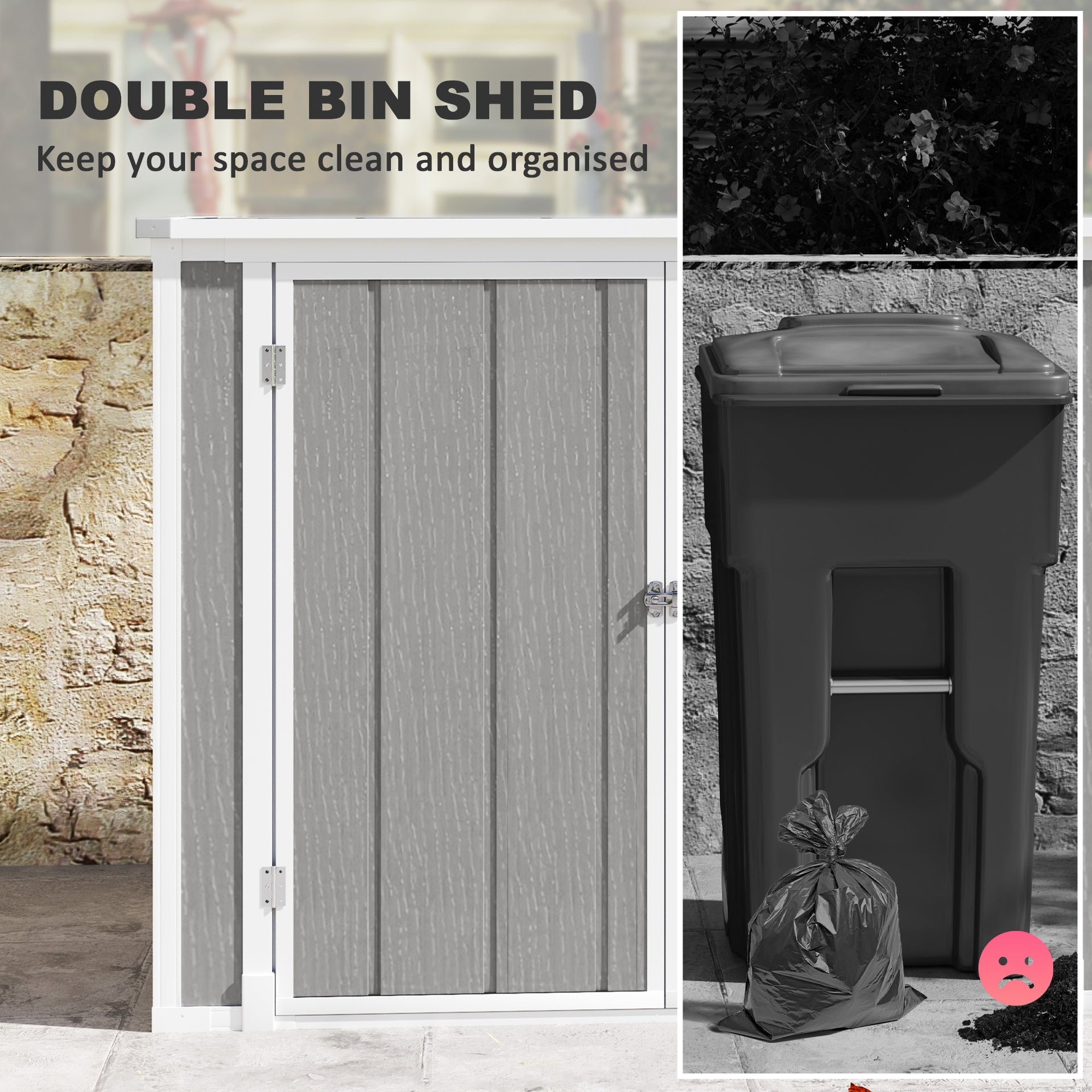 Outsunny 4.7 x 2.5FT Outdoor Horizontal Storage Shed, Lockable Trash Can Storage with Chain Lid, Gray