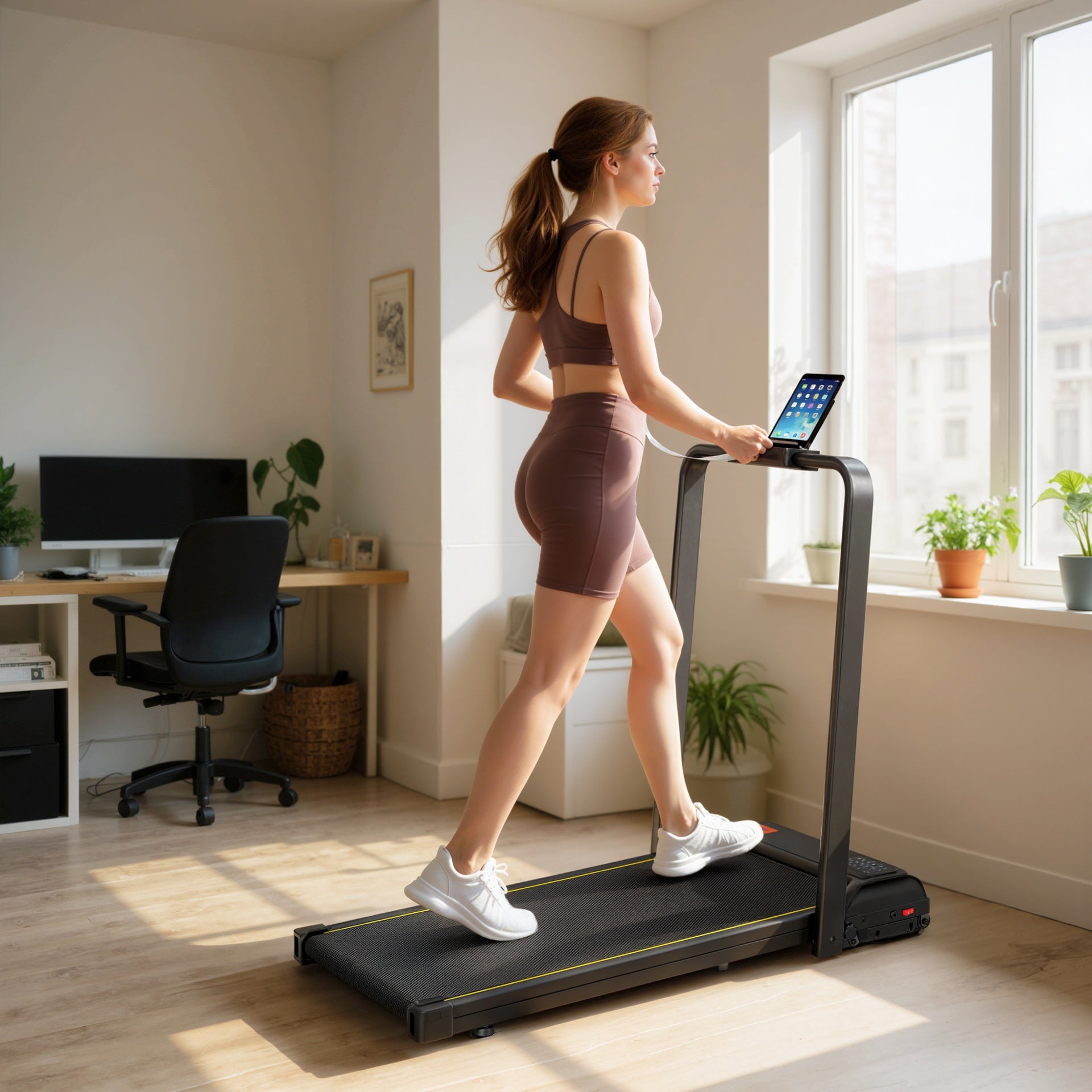 Soozier Walking Pad Treadmill, 0.6–6.2mph Foldable Under Desk Treadmill with Incline, Wheels, LED Display and Remote Control