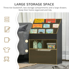 HOMCOM Kids Bookcase Multi-Shelf Book Rack with Mobile Drawer for Books, Toy,Brown