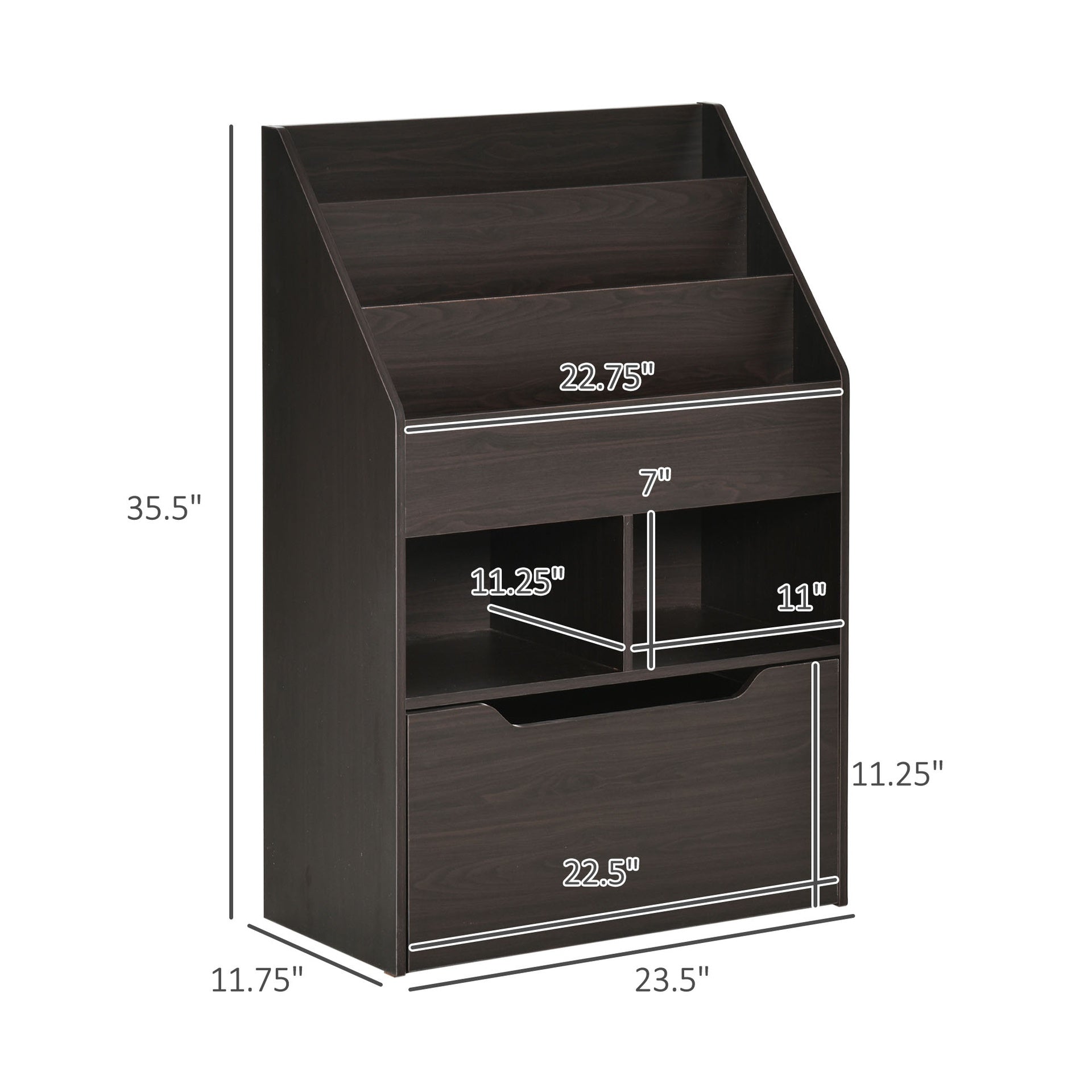 HOMCOM Kids Bookcase Multi-Shelf Book Rack with Mobile Drawer for Books, Toy,Brown