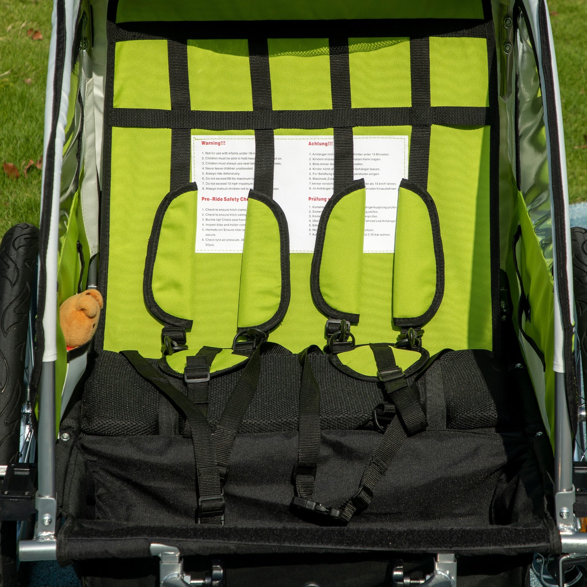 Aosom 2-Seat Elite 360 Swivel Bike Trailer for Kids Bicycle Cargo Trailer with Water-Resistant Windows, Green and White