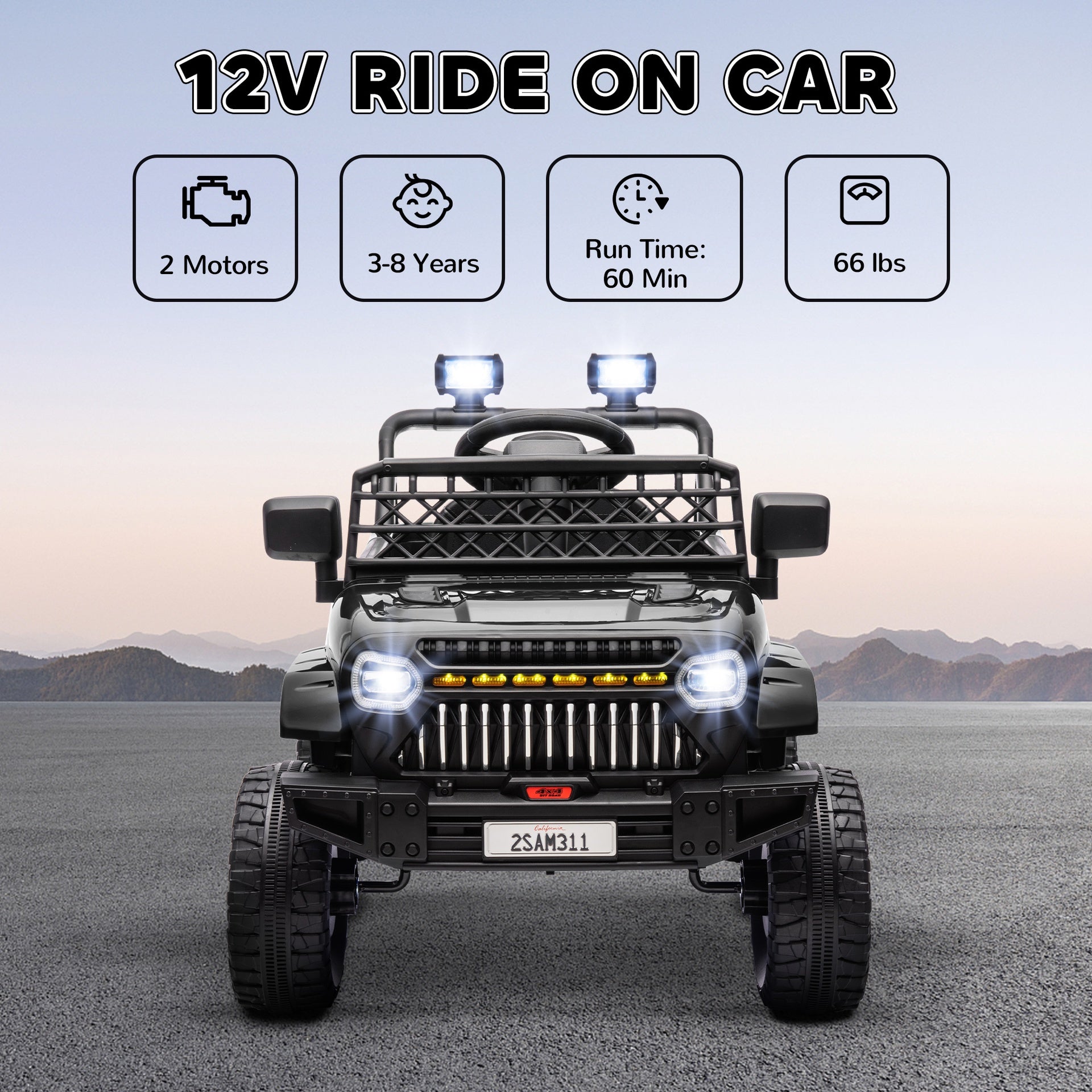 Qaba 12V Battery Powered Ride On Truck, Kids Electric Car with Spring Suspension, Remote, Horn, USB Music, Black