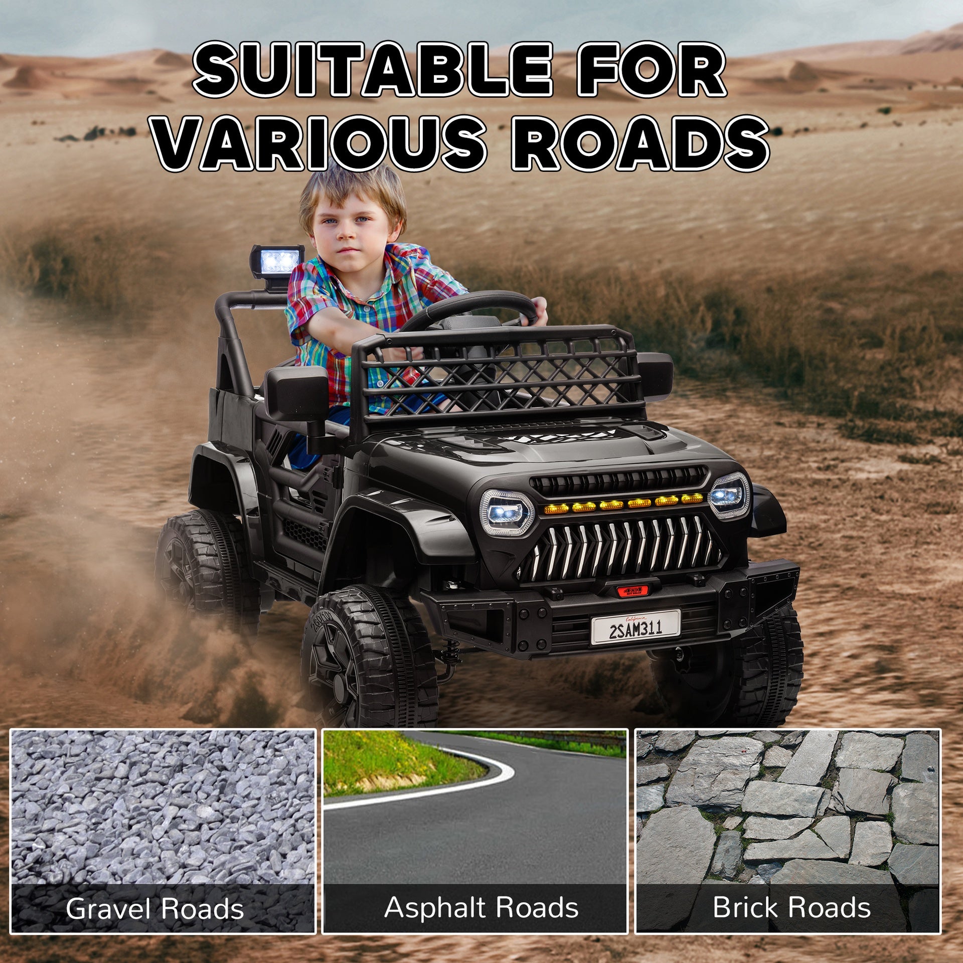 Qaba 12V Battery Powered Ride On Truck, Kids Electric Car with Spring Suspension, Remote, Horn, USB Music, Black