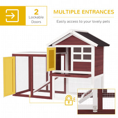 PawHut 49" Wooden Rabbit Hutch Bunny Cage with Waterproof Asphalt Roof, Fun Outdoor Run, Removable Tray and Ramp, for Rabbits, Chickens, Ducks, Brown