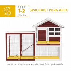PawHut 49" Wooden Rabbit Hutch Bunny Cage with Waterproof Asphalt Roof, Fun Outdoor Run, Removable Tray and Ramp, for Rabbits, Chickens, Ducks, Brown
