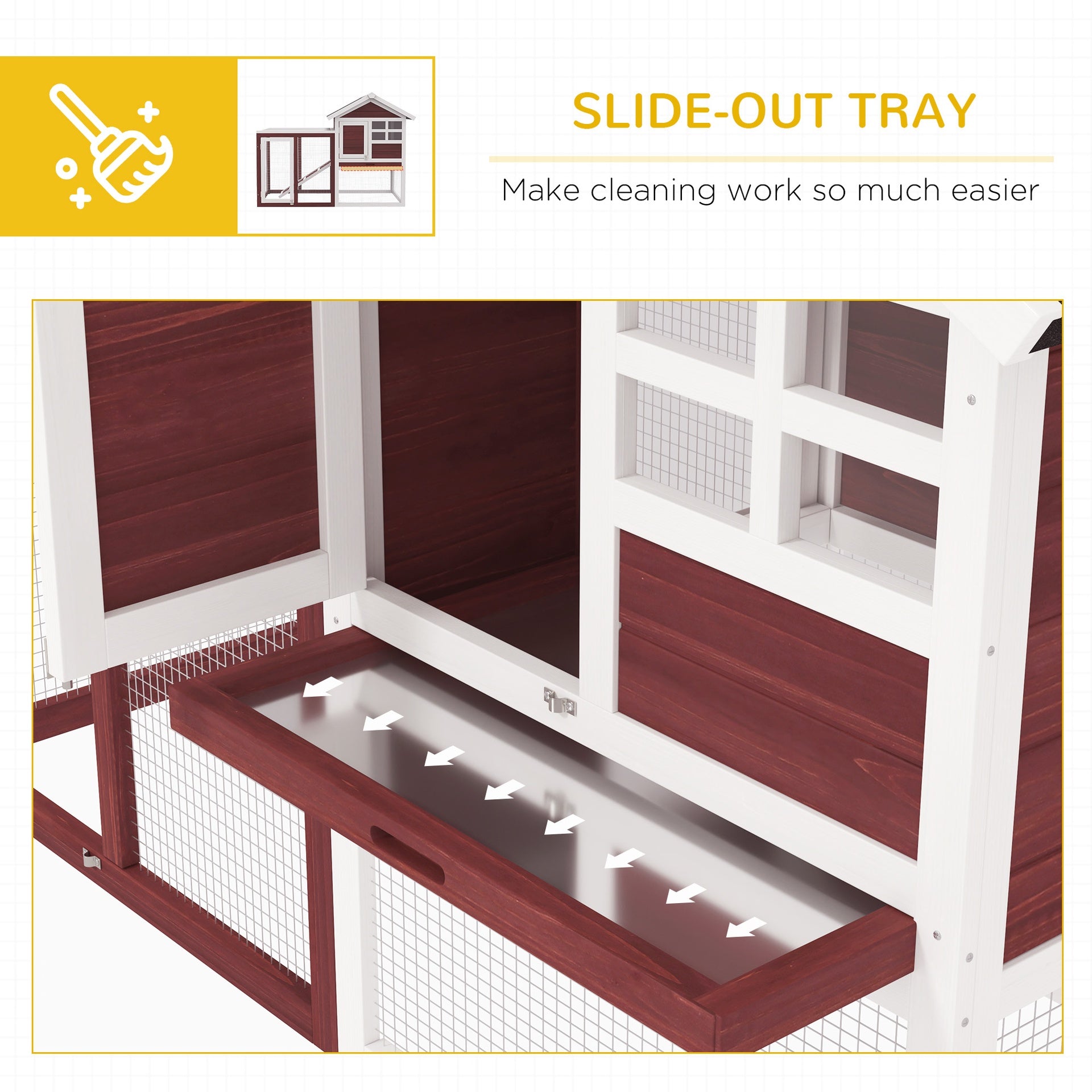 PawHut 49" Wooden Rabbit Hutch Bunny Cage with Waterproof Asphalt Roof, Fun Outdoor Run, Removable Tray and Ramp, for Rabbits, Chickens, Ducks, Brown