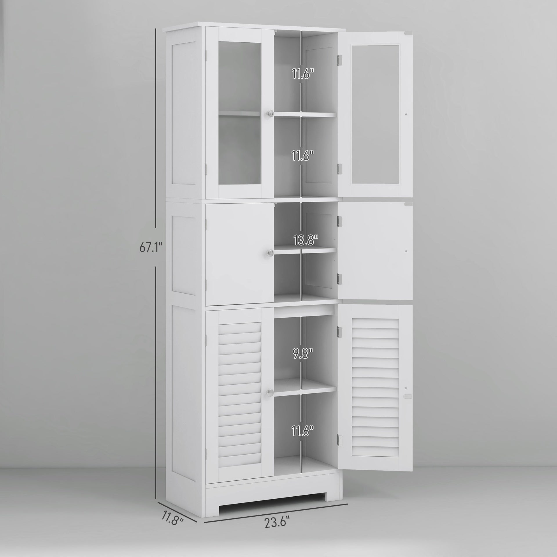 HOMCOM Freestanding Bathroom Cabinet with Glass/Louvred Doors, Tall Bathroom Storage Cabinet with Adjustable Shelf, White