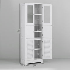 HOMCOM Freestanding Bathroom Cabinet with Glass/Louvred Doors, Tall Bathroom Storage Cabinet with Adjustable Shelf, White