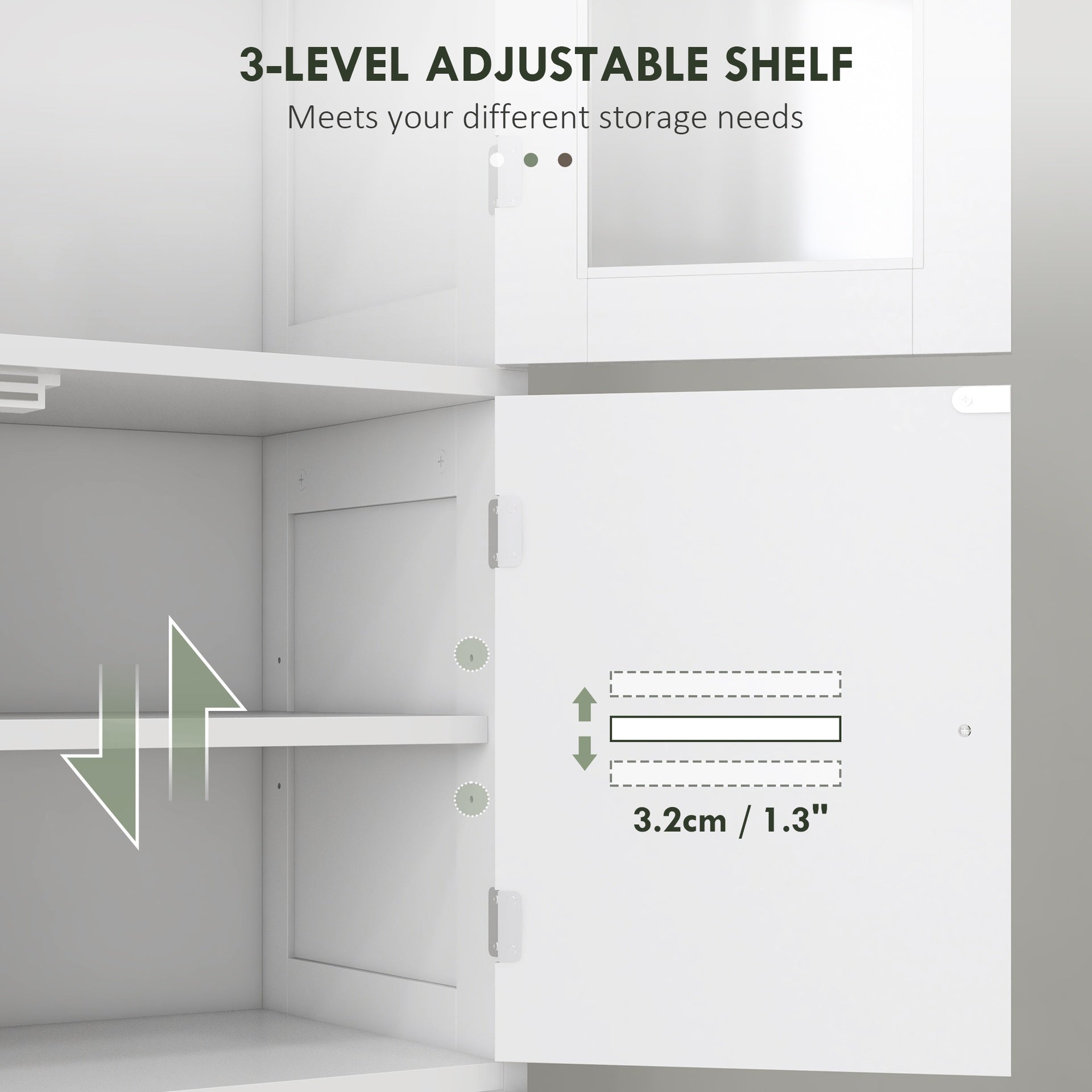 HOMCOM Freestanding Bathroom Cabinet with Glass/Louvred Doors, Tall Bathroom Storage Cabinet with Adjustable Shelf, White