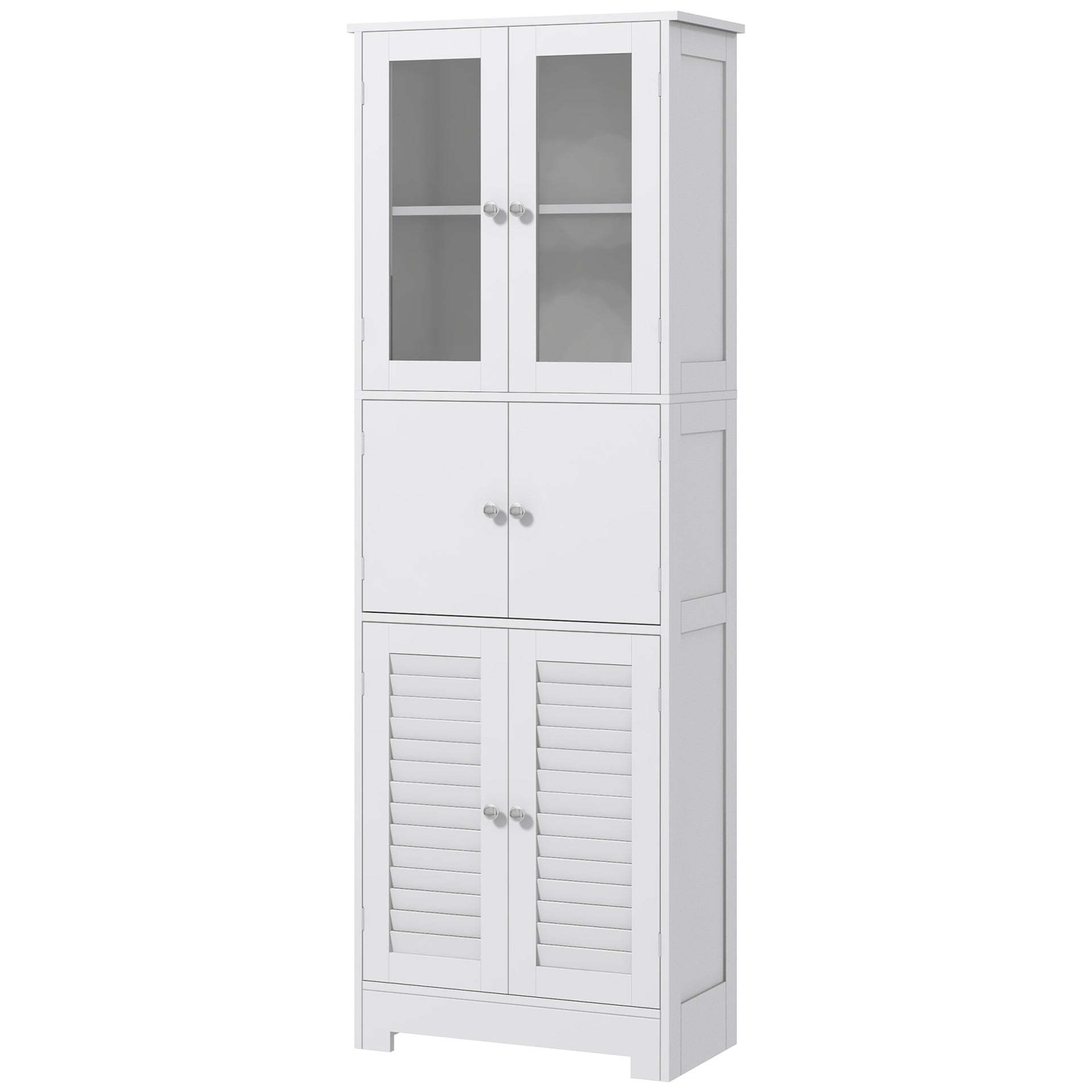HOMCOM Freestanding Bathroom Cabinet with Glass/Louvred Doors, Tall Bathroom Storage Cabinet with Adjustable Shelf, White
