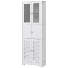 HOMCOM Freestanding Bathroom Cabinet with Glass/Louvred Doors, Tall Bathroom Storage Cabinet with Adjustable Shelf, White