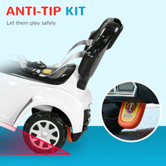 Qaba 3 in 1 Push Car Sliding Car with Removable Handle, Music, Horn, Canopy, Safety Guardrail, White