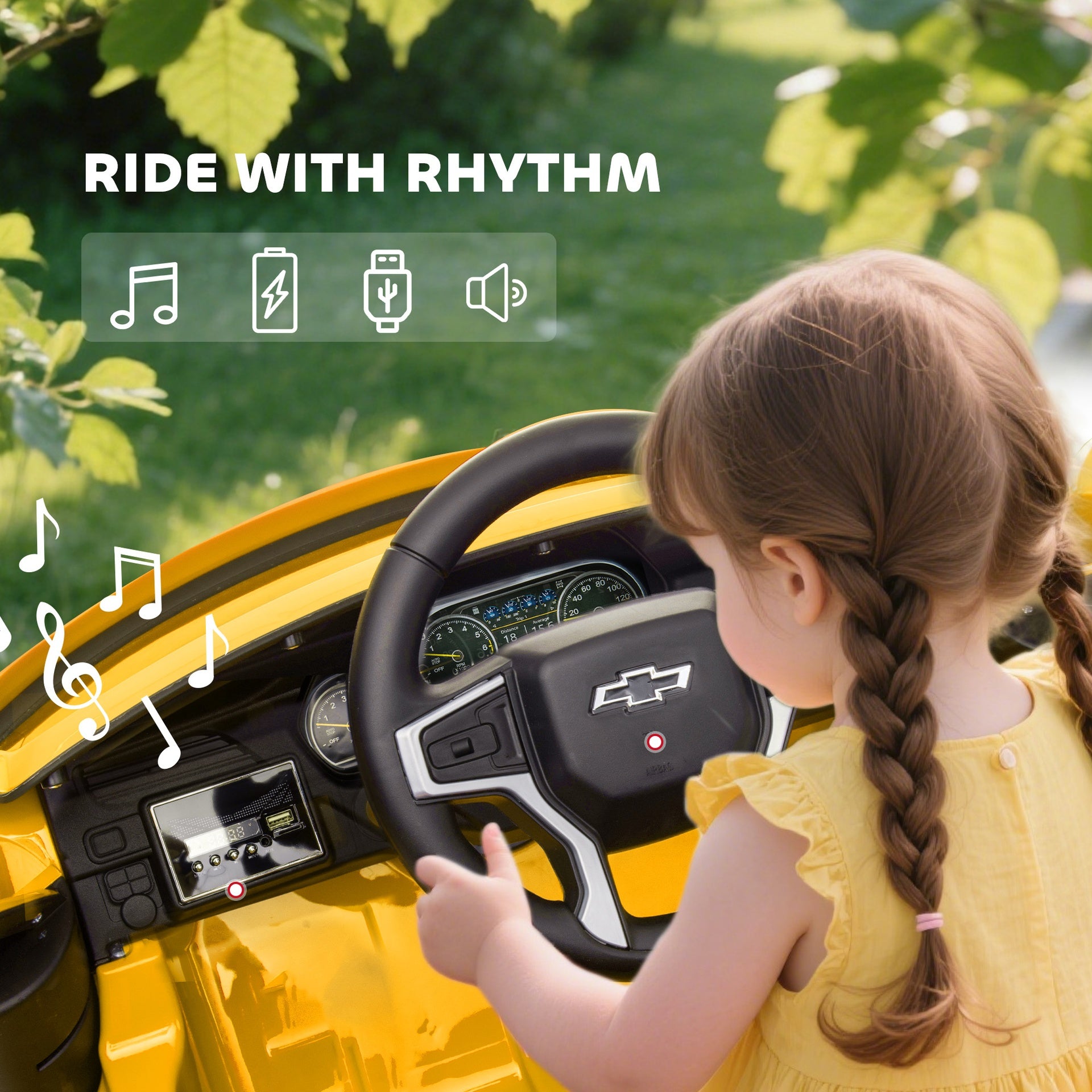 Aosom Electric Ride on Car 12V Kids Ride-on Toy, Yellow