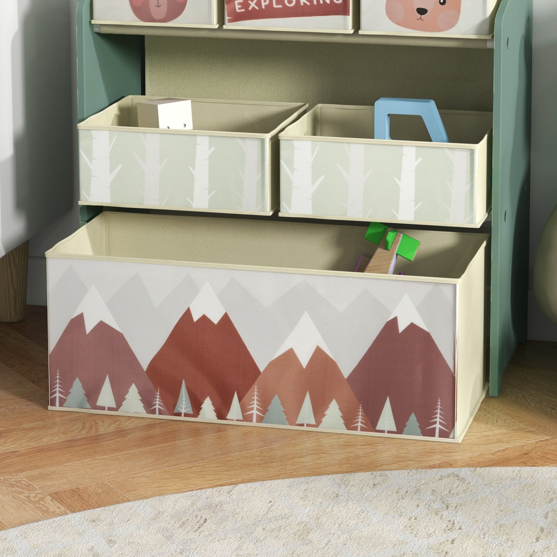 Qaba Toy Organizer with 6 Storage Bins, 25" x 12" x 26", Green