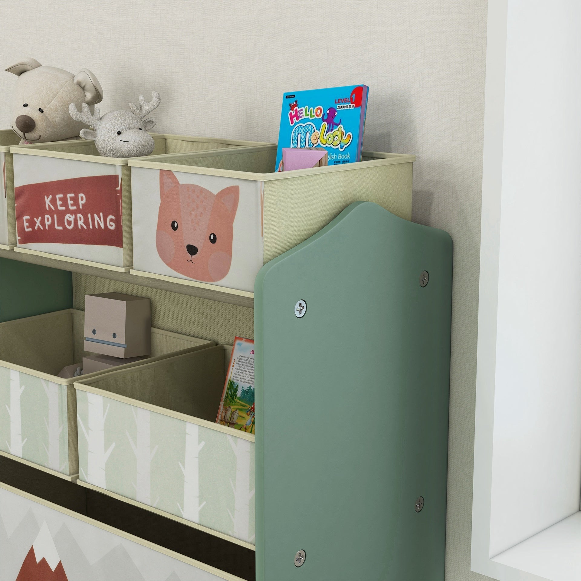 Qaba Toy Organizer with 6 Storage Bins, 25" x 12" x 26", Green