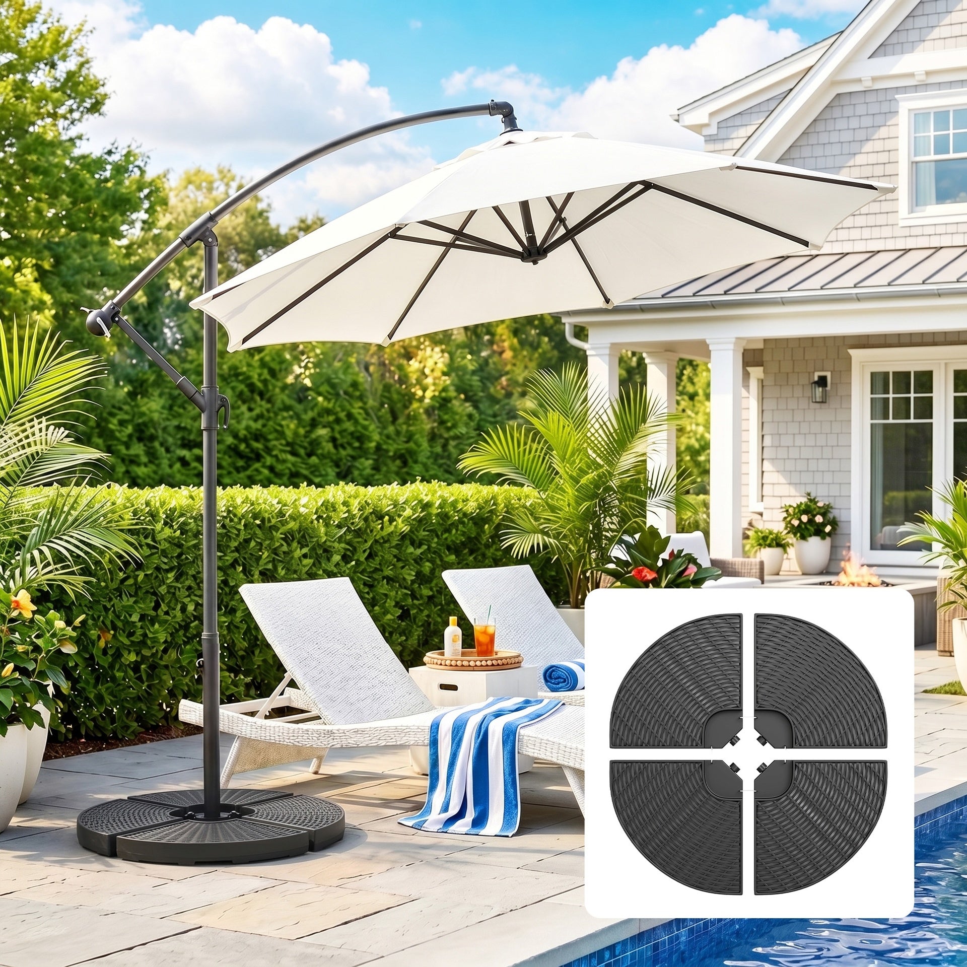 Outsunny HDPE Material Patio Umbrella Base Weights Sand Filled up to 150 Lb. for Any Offset Umbrella Base | 4-Piece, Water or Sand Filled, All-Weather, Black (Round)