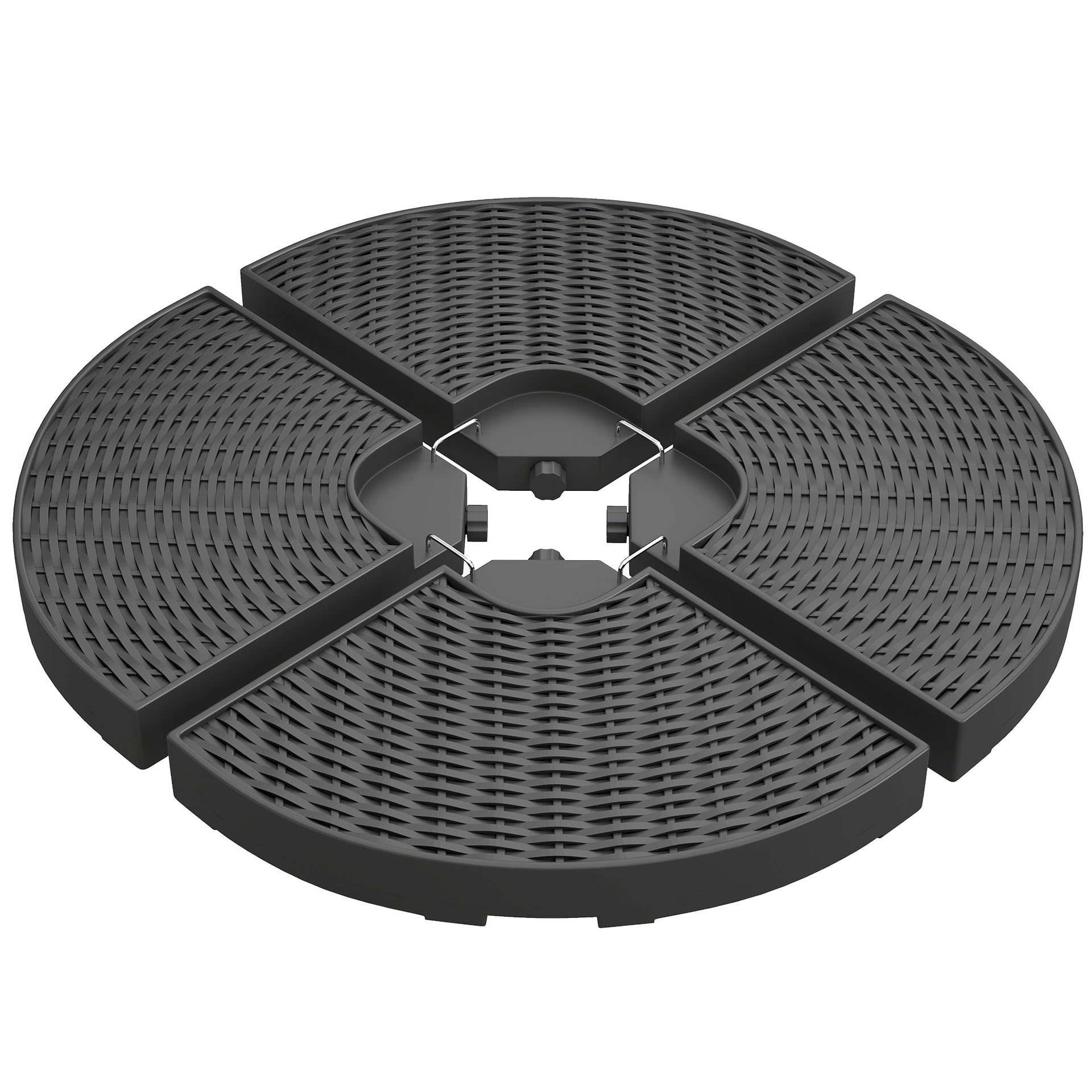 Outsunny HDPE Material Patio Umbrella Base Weights Sand Filled up to 150 Lb. for Any Offset Umbrella Base | 4-Piece, Water or Sand Filled, All-Weather, Black (Round)