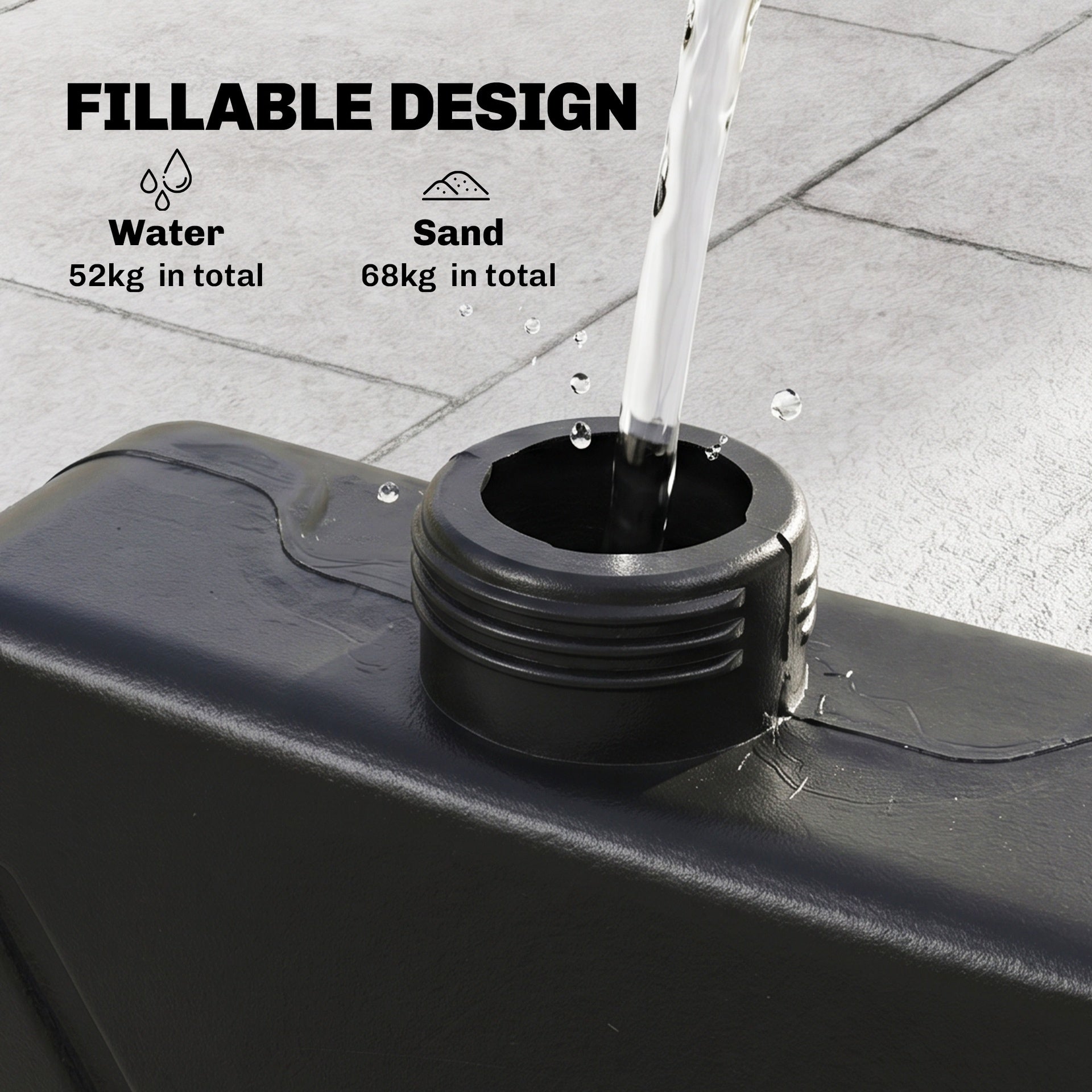 Outsunny HDPE Material Patio Umbrella Base Weights Sand Filled up to 150 Lb. for Any Offset Umbrella Base | 4-Piece, Water or Sand Filled, All-Weather, Black (Round)