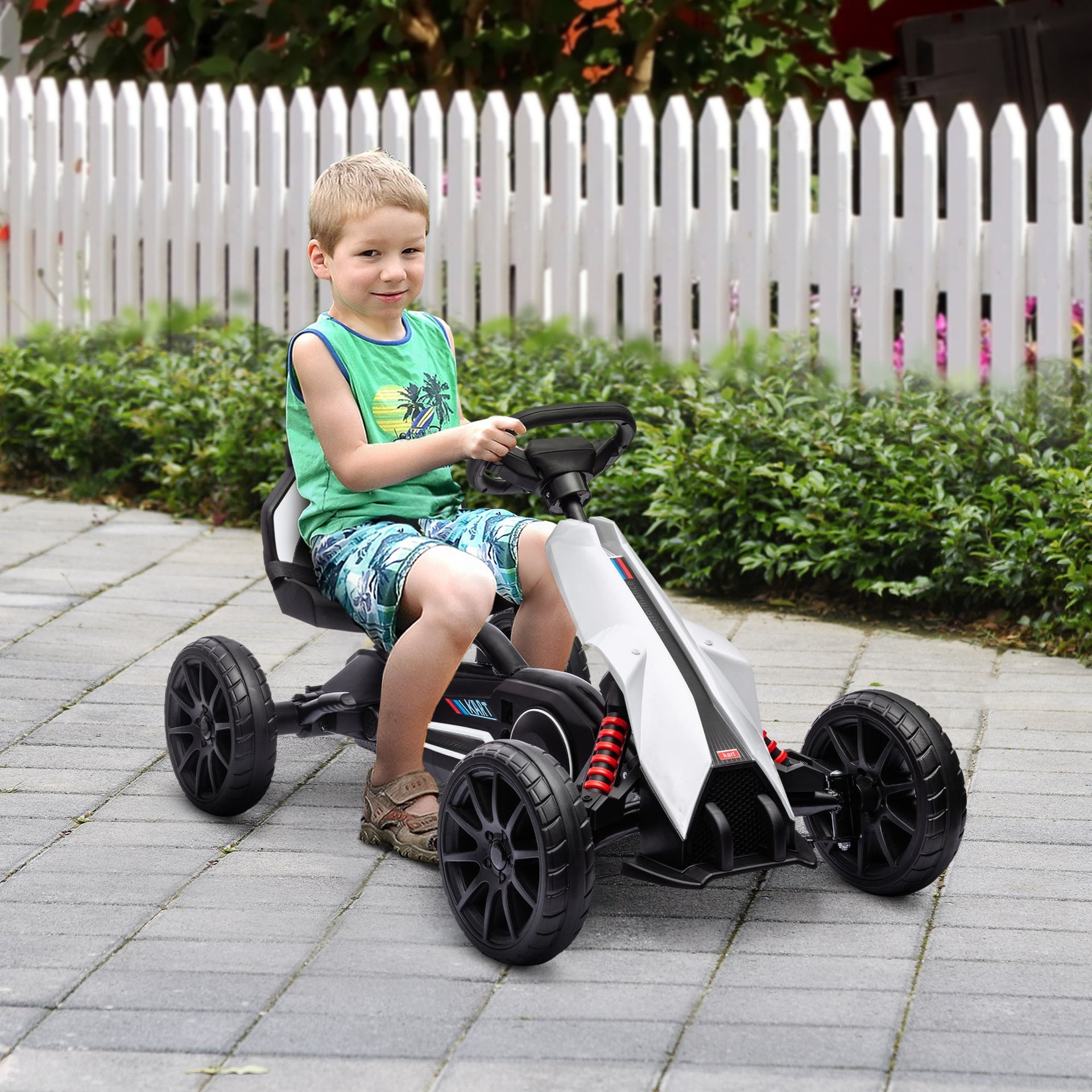 Aosom Kids Pedal Go Kart W/ Adjustable Seat, Swing Axle, White