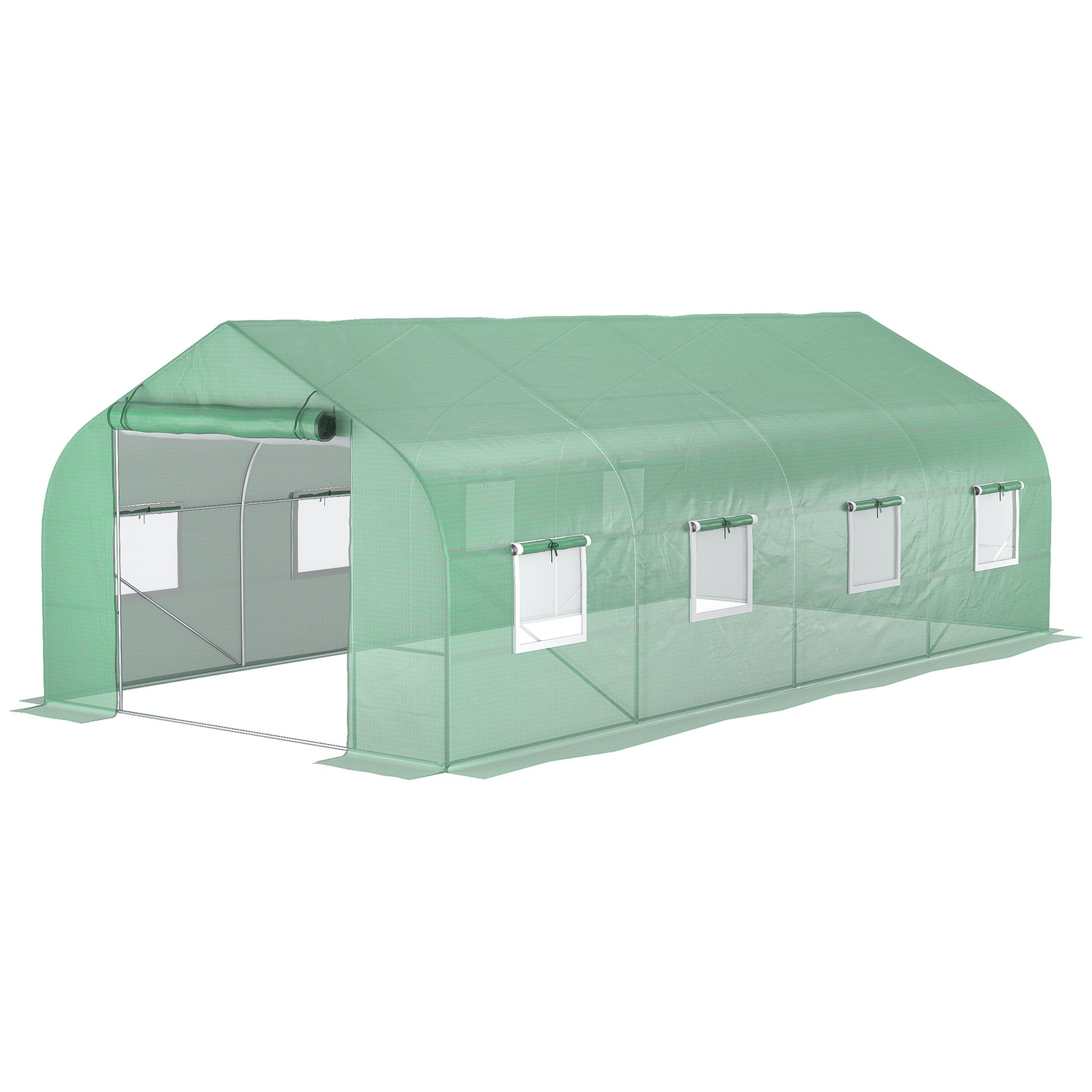 Outsunny 20' x 10' x 7' Walk-in Tunnel Greenhouse with Zippered Mesh Door and 8 Mesh Windows, Gardening Plant Hot House with Galvanized Steel Hoops, Green