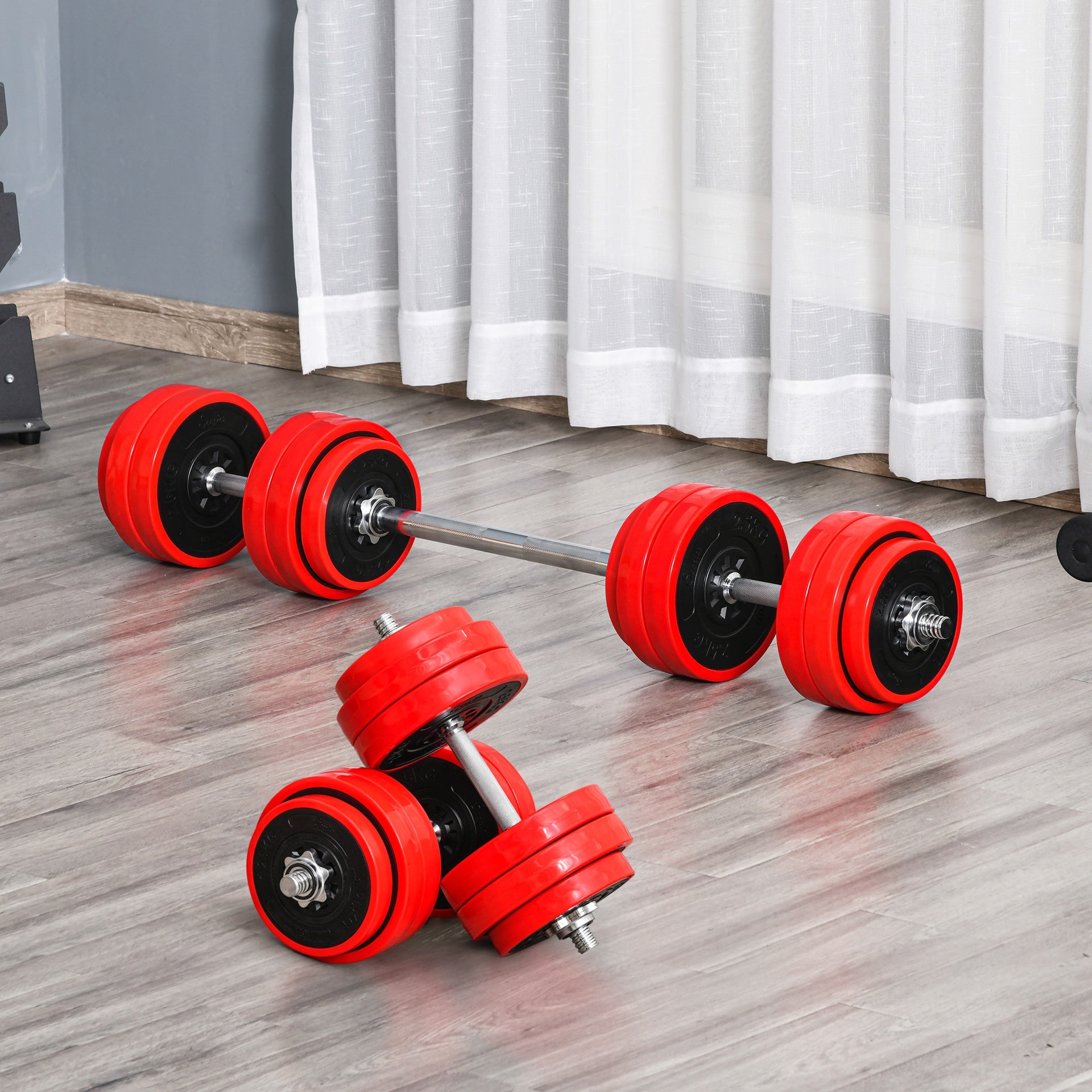 Soozier Adjustable Dumbbell Set, 66lbs Convertible to Barbell Weight Set for Home Gym Women and Men Weight Lifting Training, Red