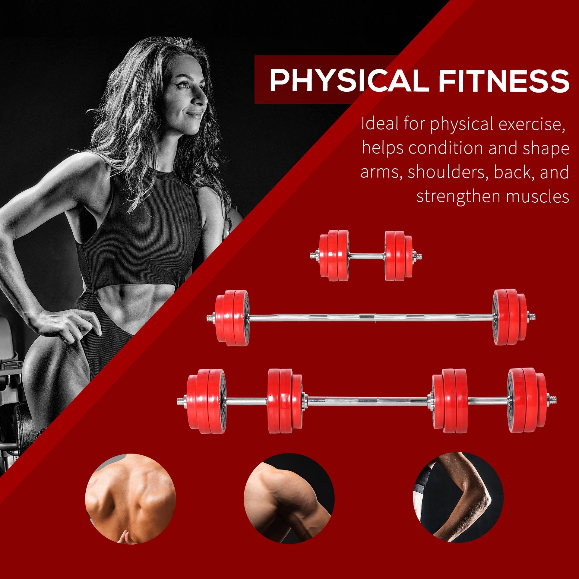 Soozier Adjustable Dumbbell Set, 66lbs Convertible to Barbell Weight Set for Home Gym Women and Men Weight Lifting Training, Red