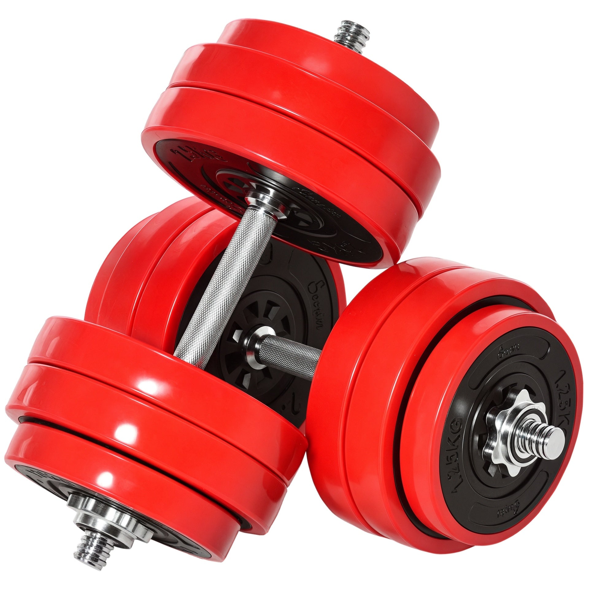 Soozier Adjustable Dumbbell Set, 66lbs Convertible to Barbell Weight Set for Home Gym Women and Men Weight Lifting Training, Red