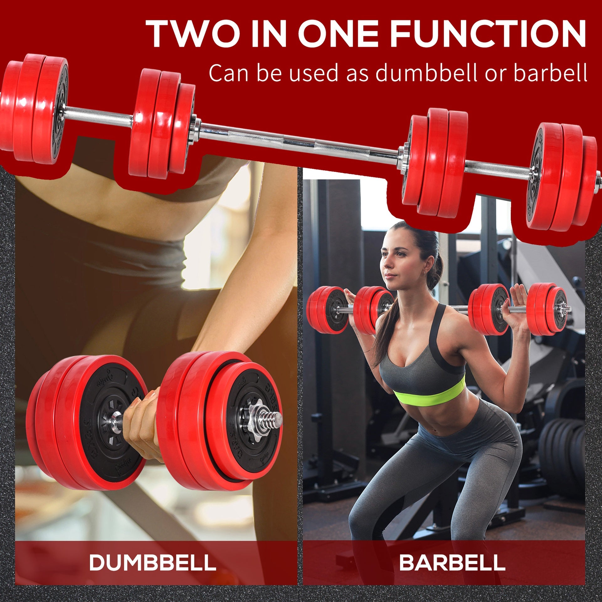 Soozier Adjustable Dumbbell Set, 66lbs Convertible to Barbell Weight Set for Home Gym Women and Men Weight Lifting Training, Red