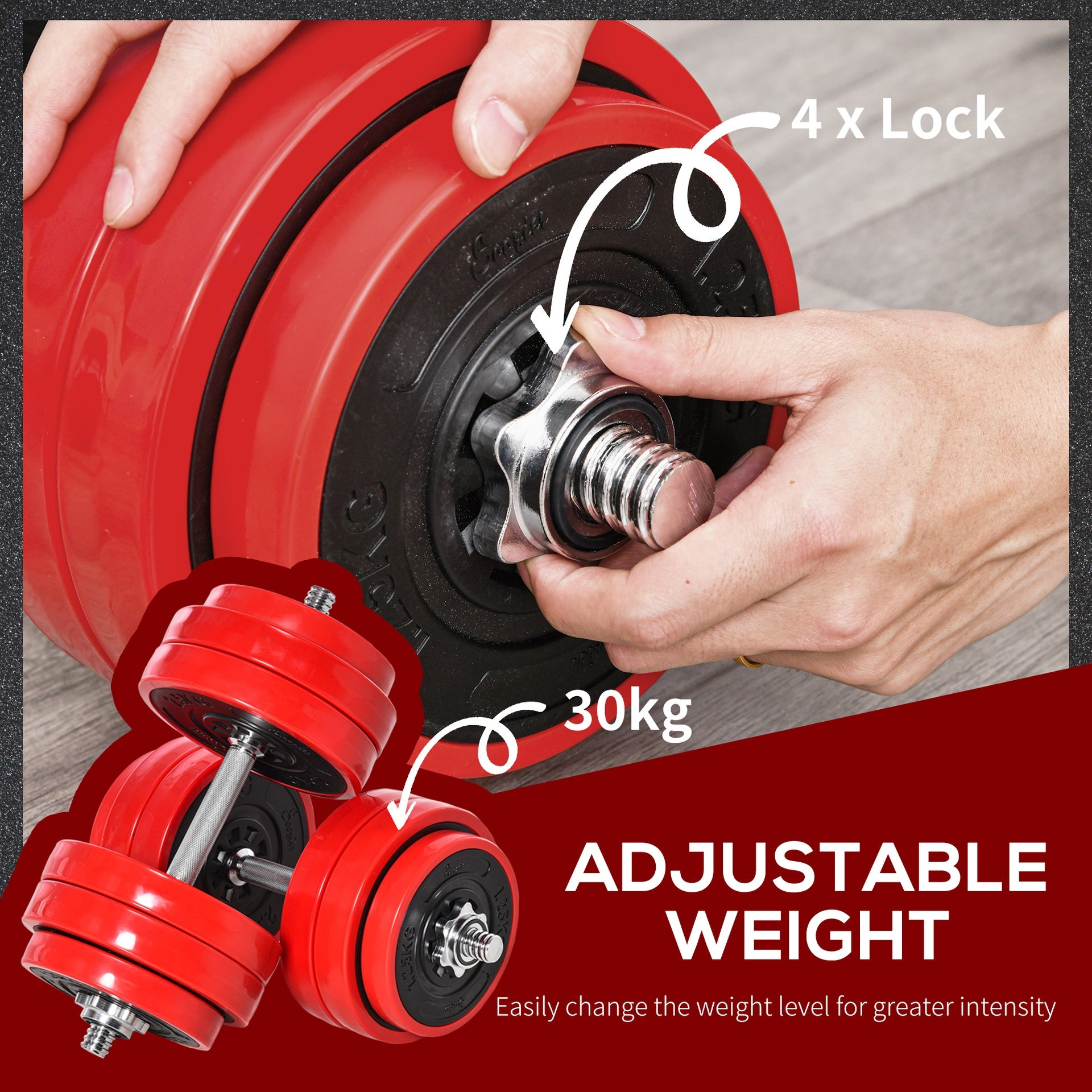 Soozier Adjustable Dumbbell Set, 66lbs Convertible to Barbell Weight Set for Home Gym Women and Men Weight Lifting Training, Red