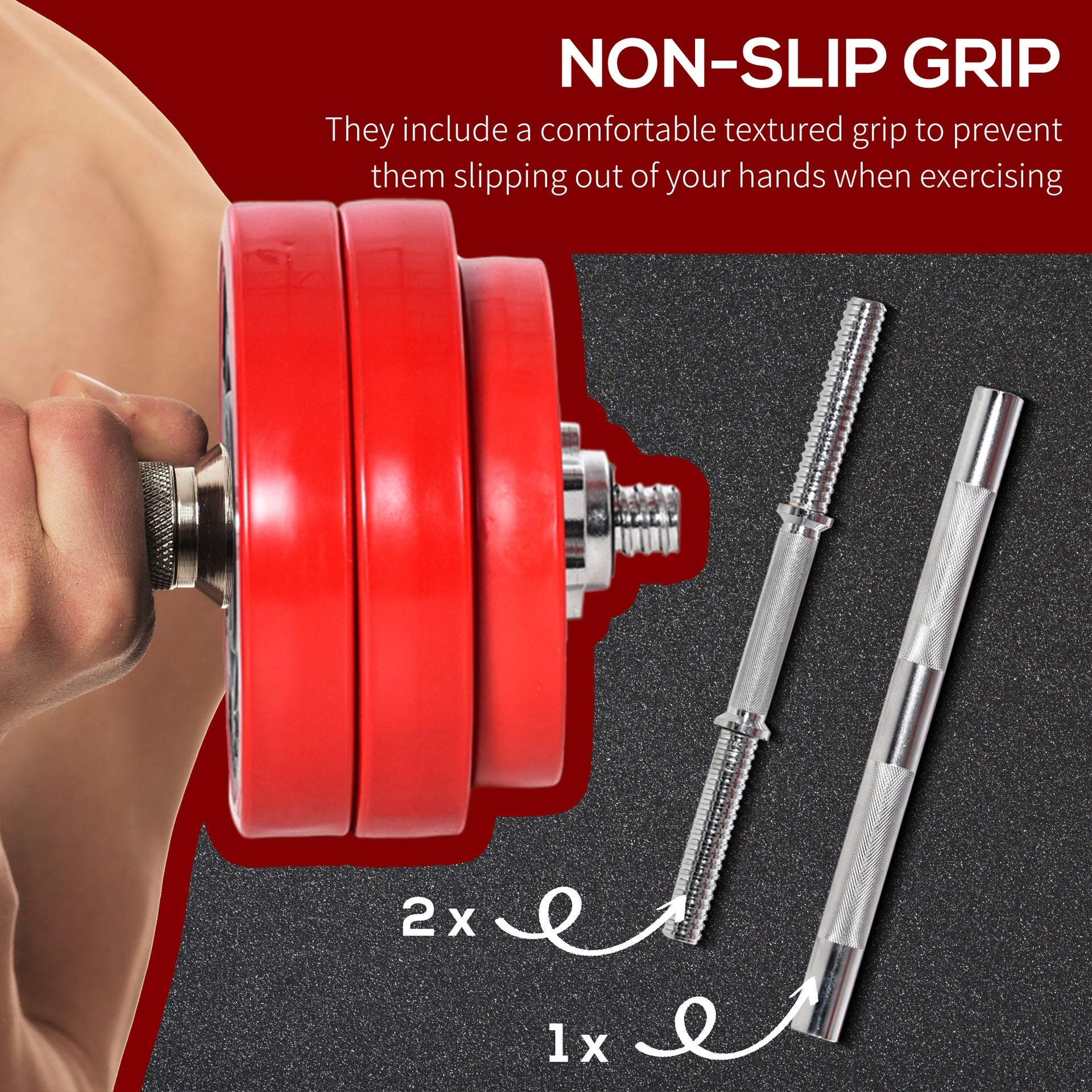 Soozier Adjustable Dumbbell Set, 66lbs Convertible to Barbell Weight Set for Home Gym Women and Men Weight Lifting Training, Red