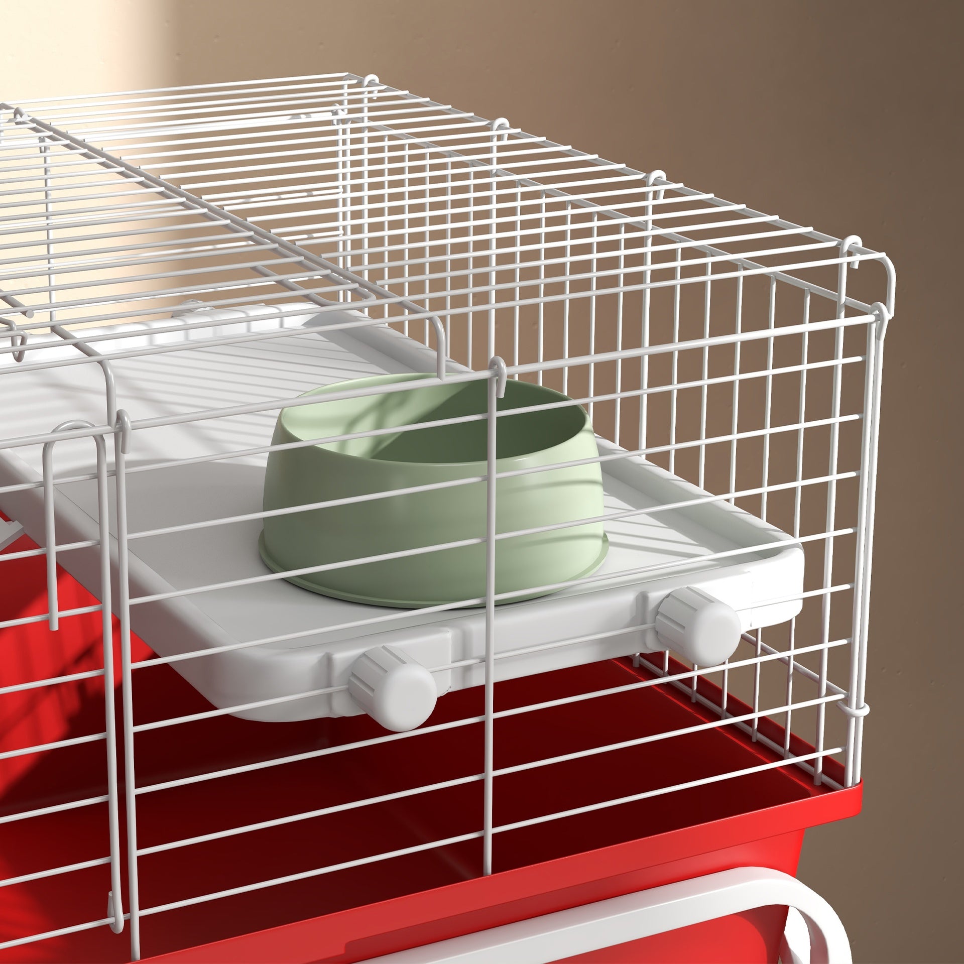 PawHut Two-Story Small Animal Cage Removable from Stand, Pet Habitat with Shelf & Wheels, 33" x 18.5" x 35", Red