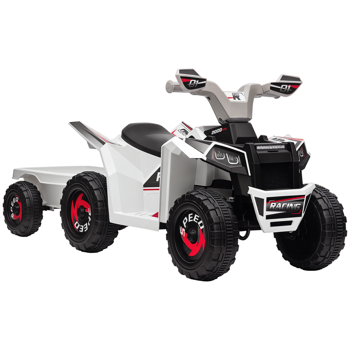 Aosom 6V Electric Toy Car with Back Trailer, Forward Backward, Wear-Resistant Wheels for Ages 18-36 Months, White