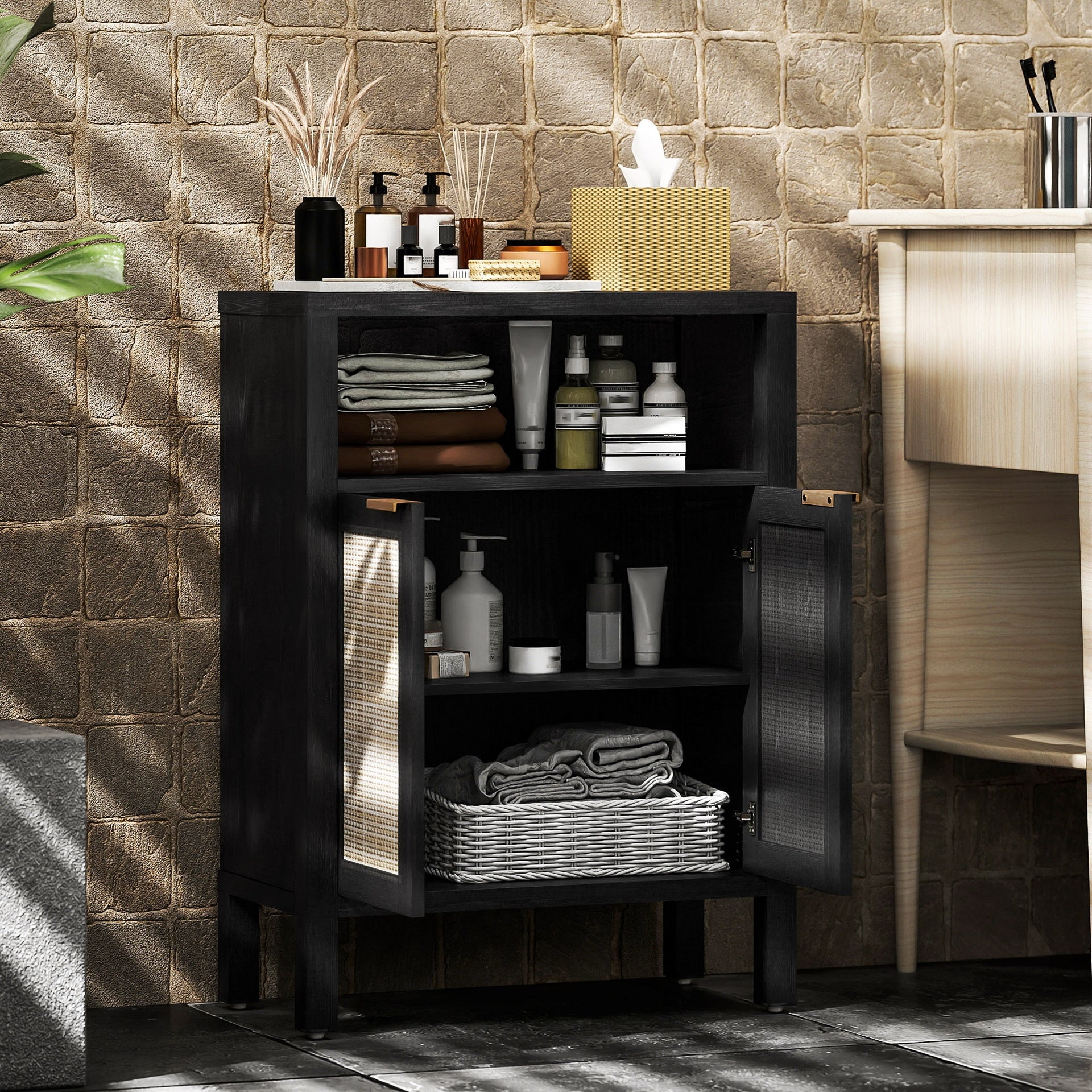 HOMCOM Sideboard Buffet Cabinet with Storage, Modern Accent Cabinet with Adjustable Shelf, Coffee Bar Cabinet, Distressed Black