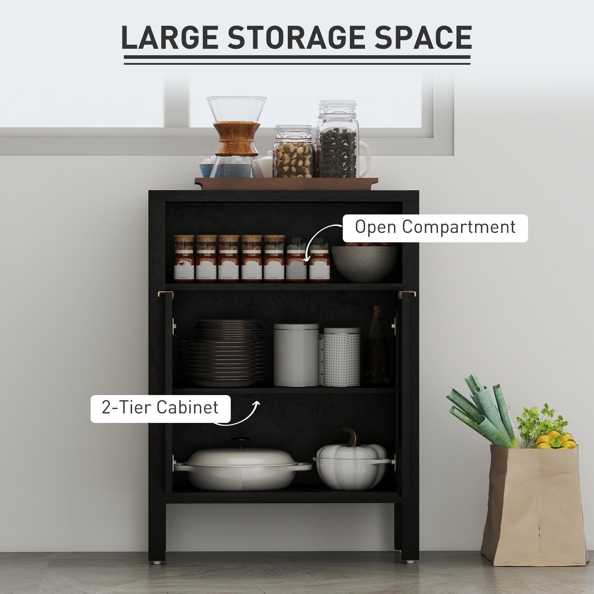 HOMCOM Sideboard Buffet Cabinet with Storage, Modern Accent Cabinet with Adjustable Shelf, Coffee Bar Cabinet, Distressed Black