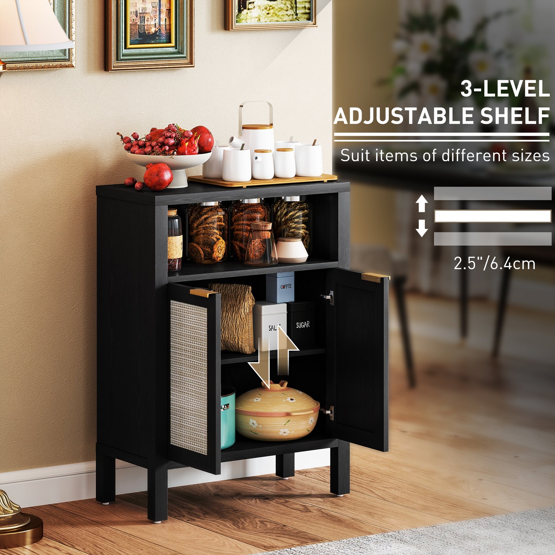 HOMCOM Sideboard Buffet Cabinet with Storage, Modern Accent Cabinet with Adjustable Shelf, Coffee Bar Cabinet, Distressed Black