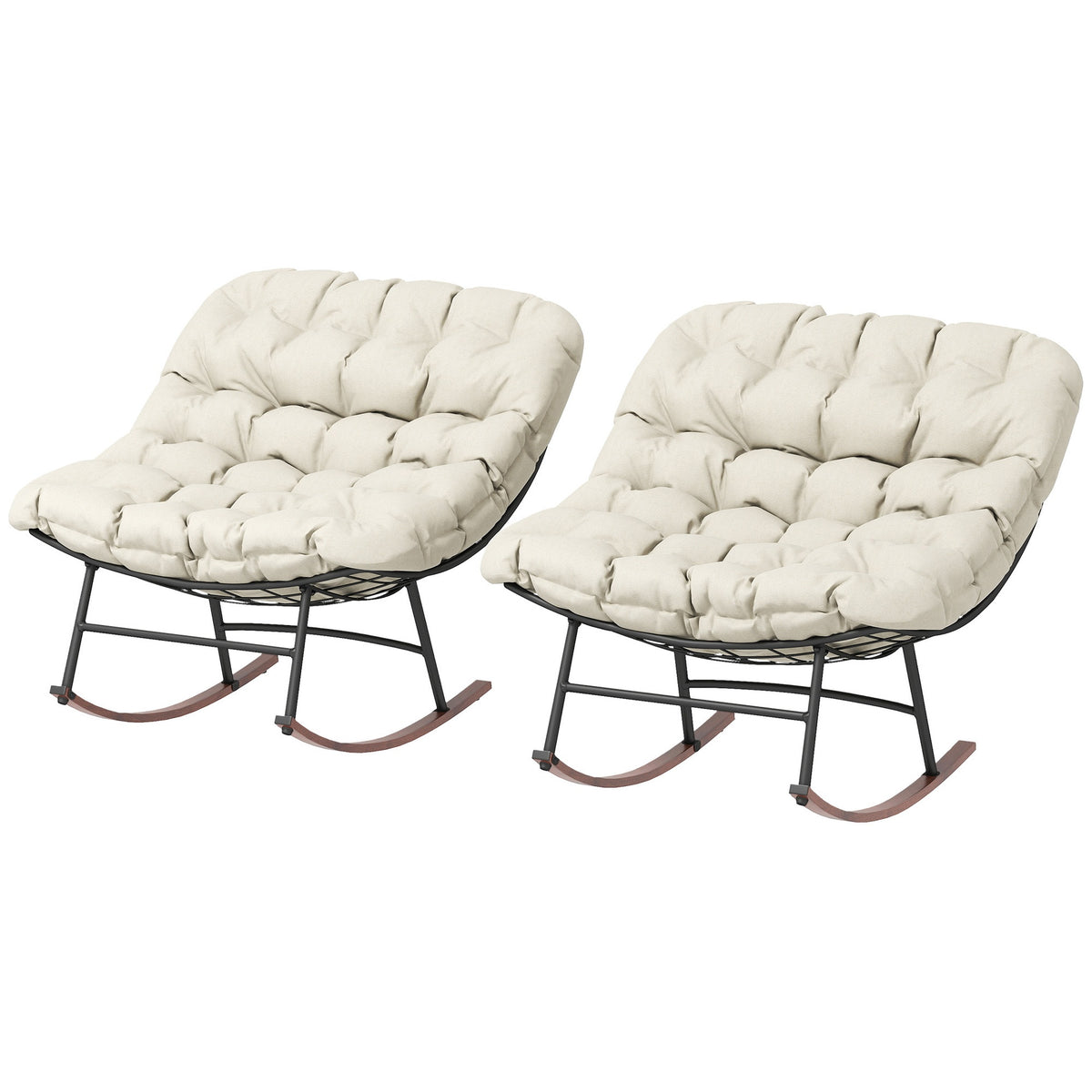 Outsunny Outdoor Rocking Chair Patio Set of 2, Oversized Rocking Papasan Chairs with Cushions for Garden Porch, 265 lbs., Beige
