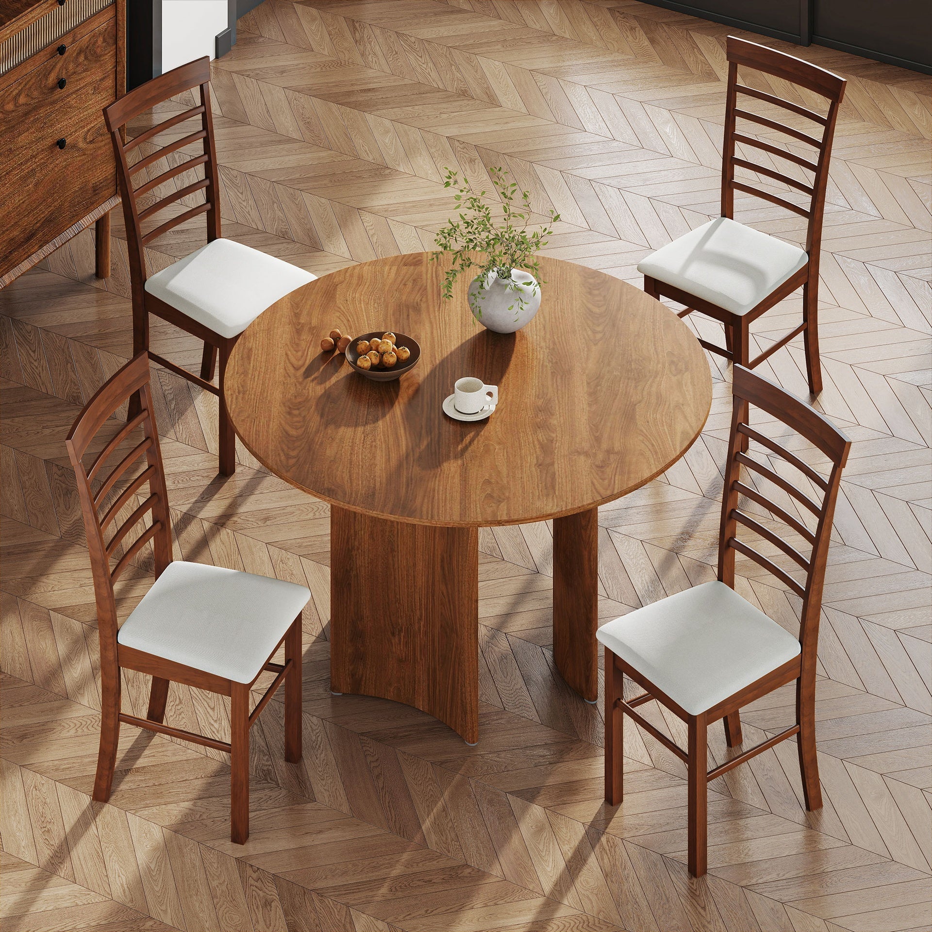 HOMCOM Wooden Dining Chairs Set of 2, Farmhouse Upholstered Kitchen Chairs with Rubber Wood Frame, Dark Brown and Beige