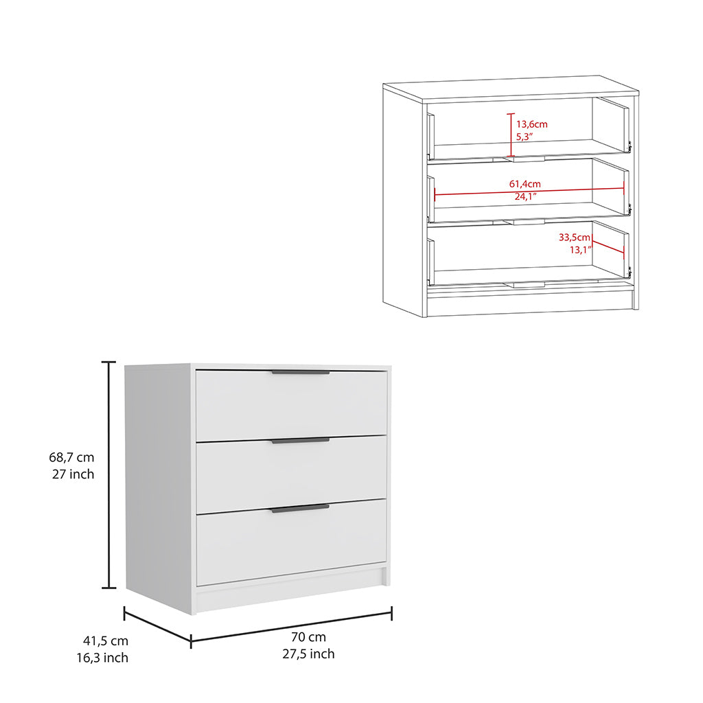 Kaia 3 Drawers Dresser, Superior Top -White