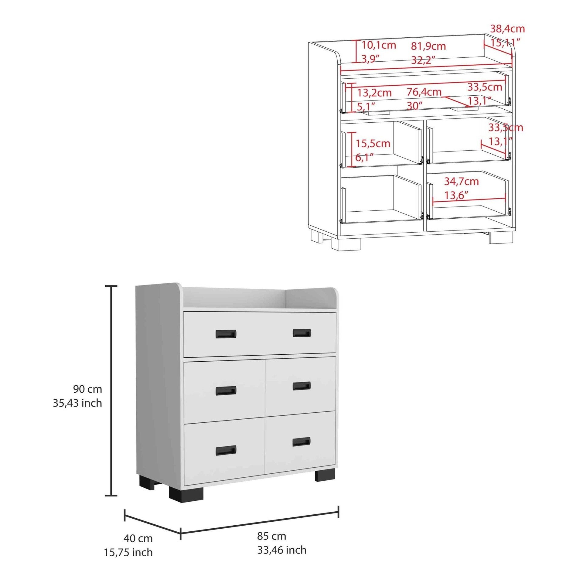 Alyn Dresser, Four Legs, Four Drawers, One Double Drawer, Superior Top -White