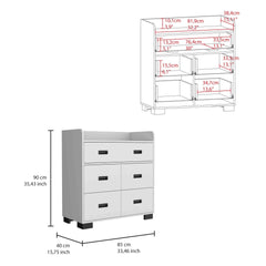 Alyn Dresser, Four Legs, Four Drawers, One Double Drawer, Superior Top -White