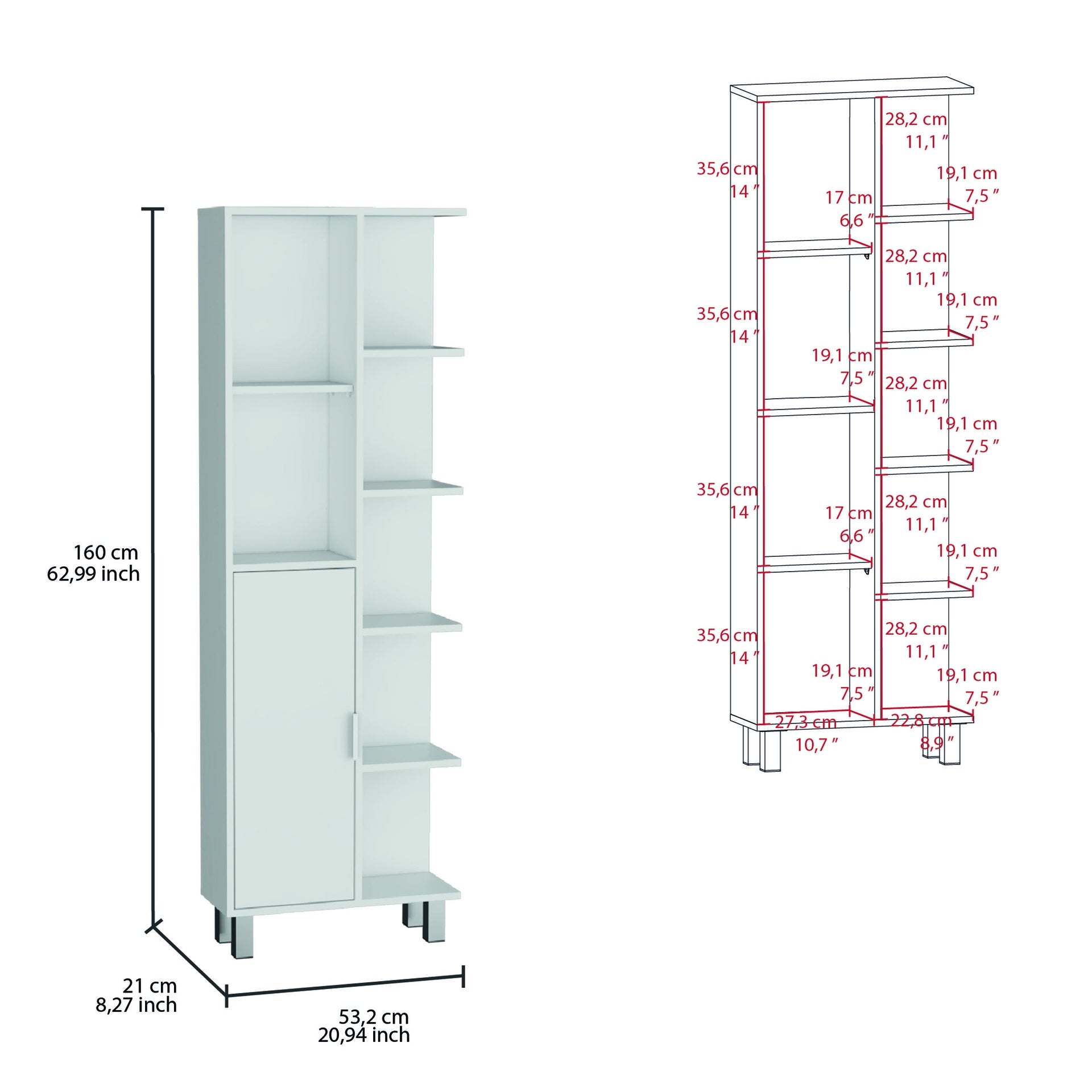 Crovie Linen 63-inch High Bathroom Cabinet Linen Storage Cabinet  with Seven Open Shelves