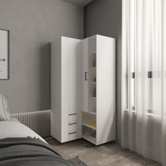 Toulouse Corner Armoire With Double Doors And Interior Shelves, Space-Saving Wardrobe, White