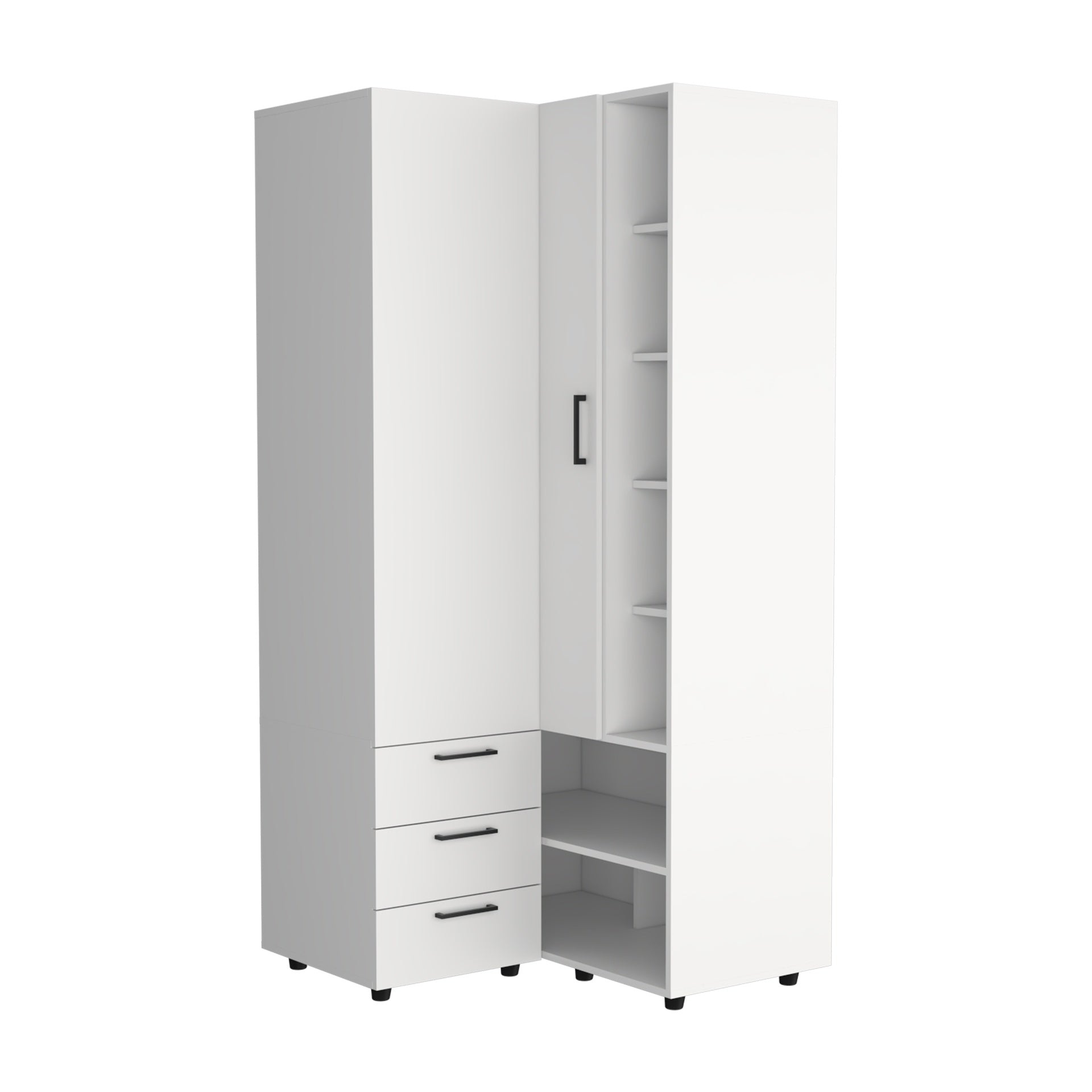 Toulouse Corner Armoire With Double Doors And Interior Shelves, Space-Saving Wardrobe, White