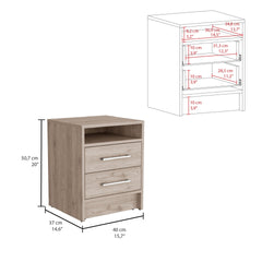 Eter Nightstand , End Table, Side Table Superior Top, Two Drawers -Light Gray