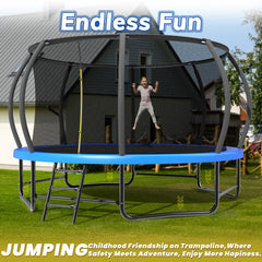 14FT Trampoline with Enclosure - Recreational Trampolines with Ladder and AntiRust Coating, ASTM Approval Outdoor Trampoline for Kids
