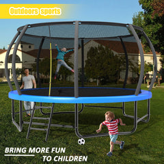 14FT Trampoline with Enclosure - Recreational Trampolines with Ladder and AntiRust Coating, ASTM Approval Outdoor Trampoline for Kids