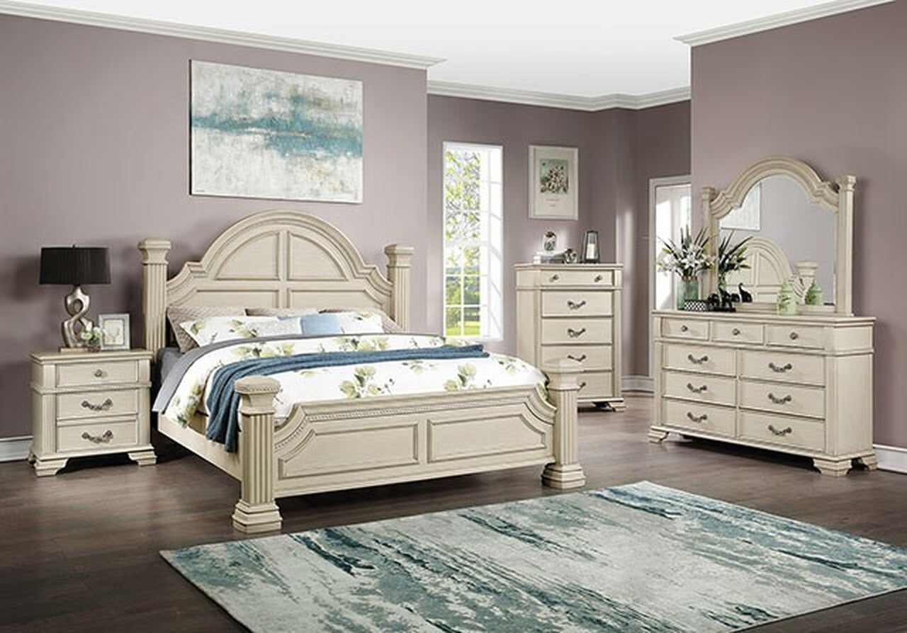 Antique white Nightstand Bedroom 1pc Nightstand Solid wood Satin Knickel Knobs and Pulls
