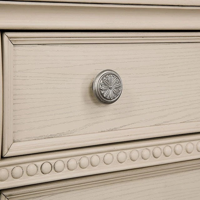Antique white Nightstand Bedroom 1pc Nightstand Solid wood Satin Knickel Knobs and Pulls
