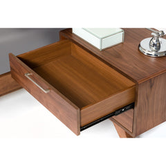 2 Drawer Wooden Nightstand with Metal Bar Handles and Angled Legs, Brown